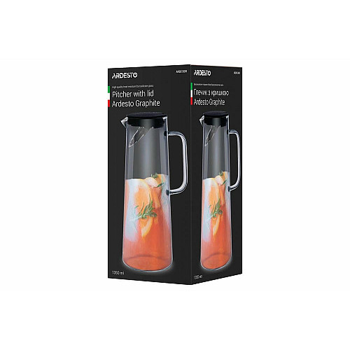 Глечик  з кришкою ARDESTO Graphite, 1350мл, боросилікатне скло, пластик, нержавіюча сталь, сірий