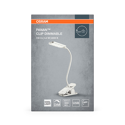 Лампа настільна з акумулятором OSRAM Panan Clip 5.2Вт 4000К 1000мАг USB-A білий