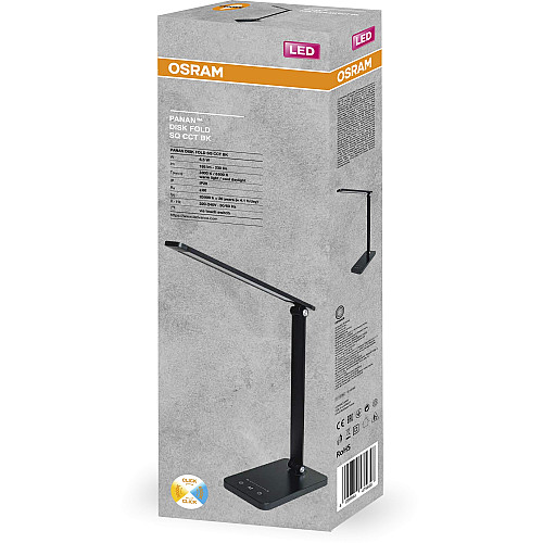 Лампа настільна OSRAM Panan DISK FOLD SQ 6.5W 3000К 4000К 6500К з димером, чорний