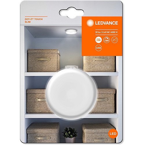 Cвітильник нічник з акумулятором LEDVANCE DOT-IT TOUCH SLIM 0.45Вт 4000К 30Лм 500мА•год димується USB-A > microUSB білий