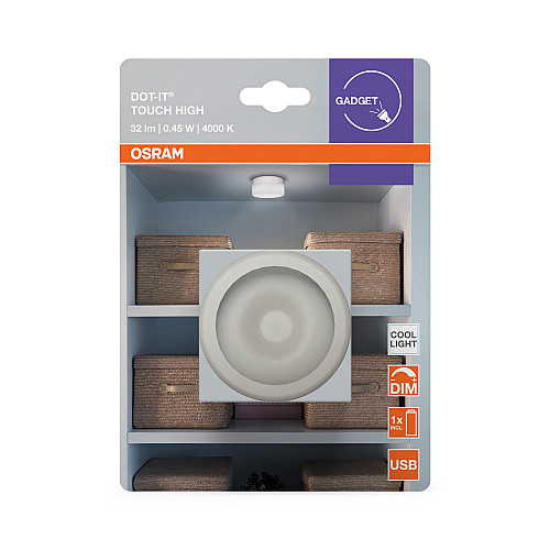 Cвітильник нічник з акумулятором OSRAM DOT-IT TOUCH SLIM 0.45Вт 4000К 30Лм 500мА•год димується USB-A > microUSB білий