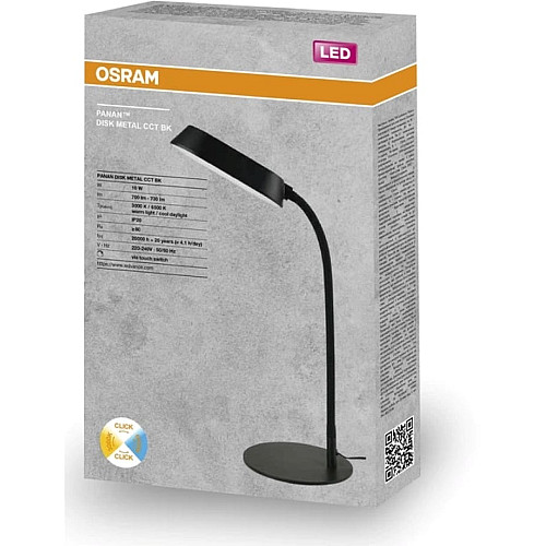 Лампа настільна OSRAM Panan DISK METAL 10W 3000К 4000К 6500К з димером, чорний