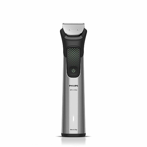 Триммер Philips Series 9000, для лица, головы, тела, акум., насадок-17, OneBlade в компл., сталь, серый