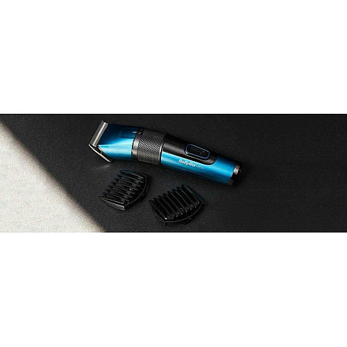 Машинка для стрижки Babyliss, сеть+аккум., вибрационный мотор, насадок-8, кейс, титан.напыл., синий