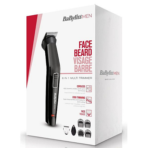 Набір для стрижки Babyliss, для бороди, вусів, голови і носа, акум., вібраційний мотор, насадок-6, сталь, чорний
