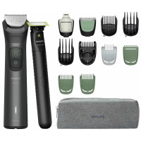 Триммер Philips Series 9000, для лица, головы, тела, акум., насадок-15, OneBlade в компл., сталь, серый