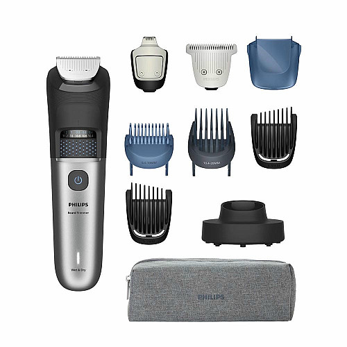 Тример Philips Series 7000, для бороди і вусів, акум., сталь, чорно-сріблястий