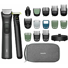 Тример Philips Series 9000, для обличчя, голови, тіла, акум., насадок-19, OneBlade в компл., сталь, сірий