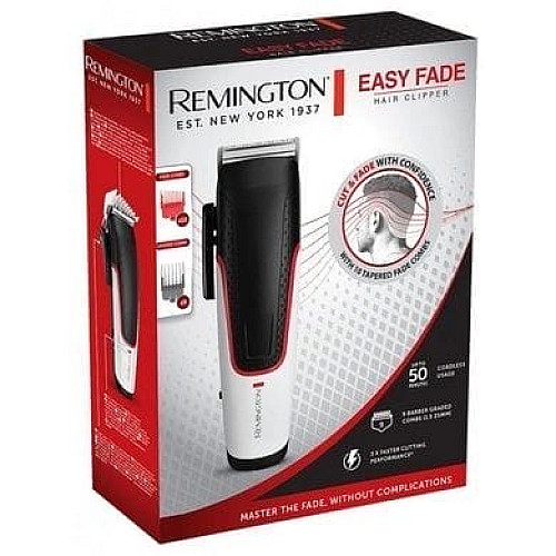 Машинка для стрижки Remington E51 Easy Fade Hair Clipper, сеть+аккум., роторный мотор, насадок-3, кейс, титан.напыл., черно-белое