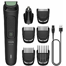 Тример Philips All-in-One Trimmer 3000 Series, для обличчя, голови, носа, акум., насадок-7, сталь, чорний