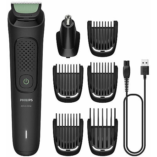 Триммер Philips All-in-One Trimmer 3000 Series, для лица, головы, носа, акум., насадок-7, сталь, черный