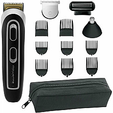 Тример Rowenta Trim & Style, для бороди, вусів, голови и тіла, мережа+акум., роторний мотор, насадок-11, чохол, титан.напил., чорно-сріблястий