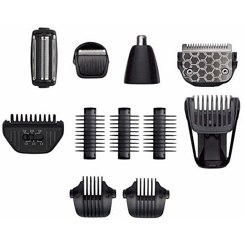 Набор для стрижки Babyliss, для бороды, усов, головы, носа и тела, акум., вибрационный мотор, насадок-10, сталь, черный.