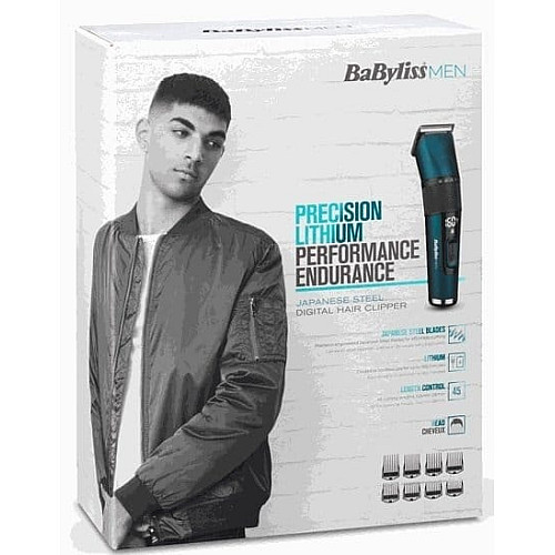 Машинка для стрижки Babyliss, сеть+аккум., вибрационный мотор, насадок-8, кейс, титан.напыл., синий