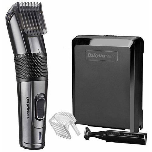 Машинка для стрижения Babyliss, сеть+аккум., вибрационный мотор, насадок-1, триммер, кейс, титан.напил., черный