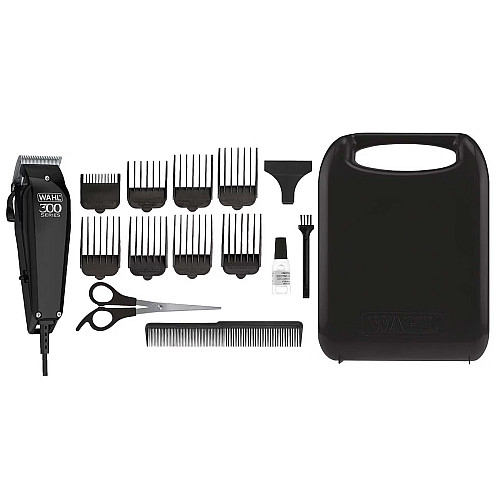 Машинка для стрижки Wahl Home Pro 300, мережа, вібраційний мотор, насадок-10, кейс, масло та ножиці у компл., сталь, чорний