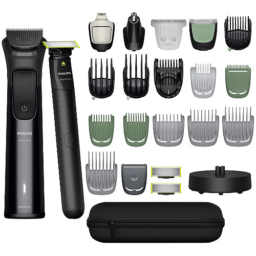 Тример Philips Series 9000, для обличчя, голови, тіла, акум., насадок-25, сталь, чорний
