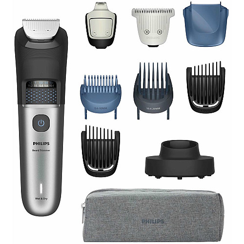 Тример Philips Series 7000, для бороди і вусів, акум., сталь, чорно-сріблястий