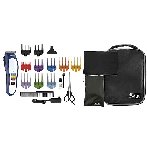 Машинка для стрижки Wahl Color Pro Lithium, мережа+акум., вібраційний мотор, насадок-10, кейс, масло та ножиці у компл., сталь, біло-синій