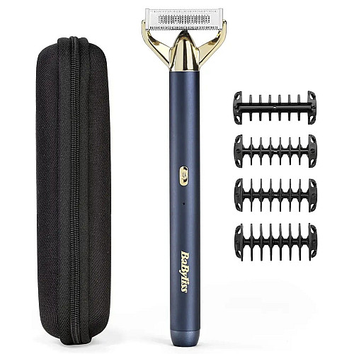 Триммер Babyliss X-Blade Super-X Metal, для усов и бороды, акум., насадок-4, кейс, подставка, сталь, синий