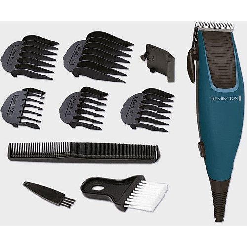 Машинка для стрижки Remington Apprentice, от сети, роторный мотор, насадок-5, титан.напыл., синий
