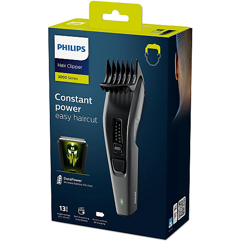 Машинка для стрижения Philips Series 3000, акум., роторный мотор, насадок-2, сталь, черно-серый