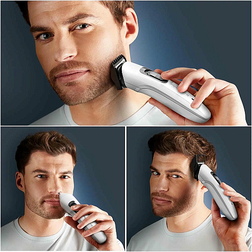 Триммер Rowenta Trim&Style, для бороды, носа, усов и головы, сеть+акум., насадок-7, сталь, белый