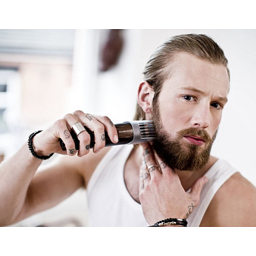 Тример Remington Beard Kit, для бороди і вусів, акум., насадок-2, ножиці, щітка у компл., титан.напил., коричневий