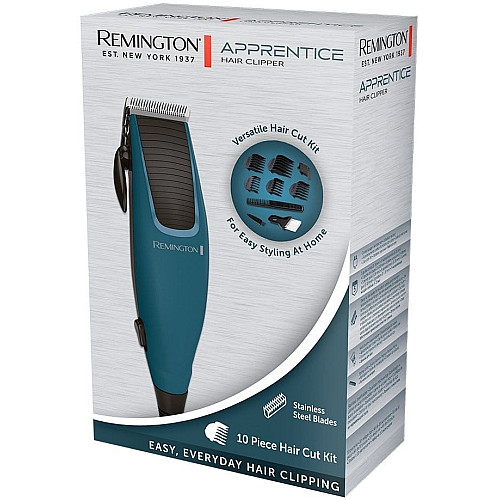 Машинка для стрижки Remington Apprentice, от сети, роторный мотор, насадок-5, титан.напыл., синий