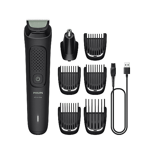 Триммер Philips All-in-One Trimmer 3000 Series, для лица, головы, носа, акум., насадок-7, сталь, черный