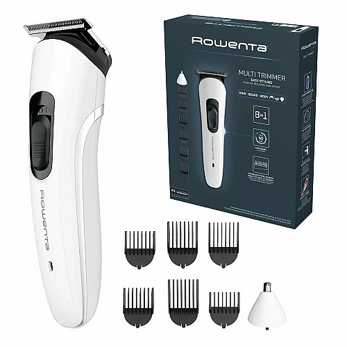 Триммер Rowenta Trim&Style, для бороды, носа, усов и головы, сеть+акум., насадок-7, сталь, белый