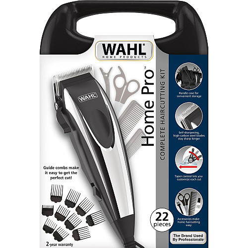Машинка для стрижки WAHL HomePro Complete Kit, від мережі, вібраційний мотор, насадок-8, кейс,акс. компл, сталь, чорно-сріблястий