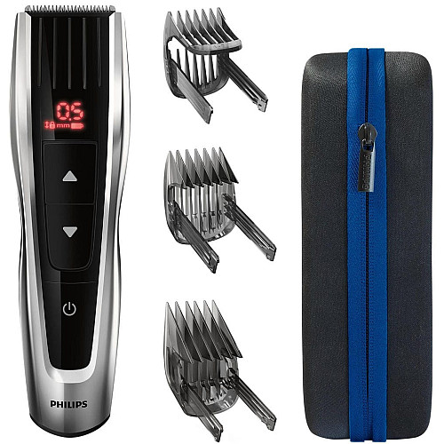 Машинка для стрижения Philips Series 9000, акум., роторный мотор, насадок-3, кейс, сталь, черно-серый