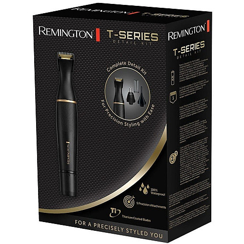 Триммер Remington T-Series, для бороды, усов, окантовки, брови, носа и ушей, ААх1, вибрационный мотор, насадок-4, сталь, черный