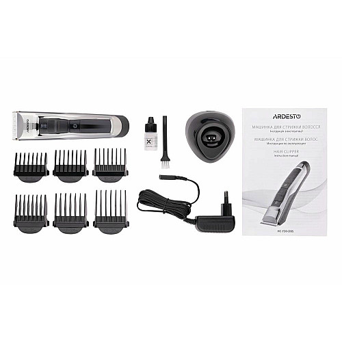 Машинка для стрижки ARDESTO HC-Y30-DBS, сеть+акум., насадок-6, сталь+керамика, черный