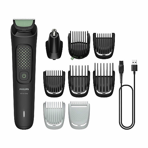 Триммер Philips All-in-One Trimmer 3000 Series, для лица, головы, тела, акум., насадок-9, сталь, черный