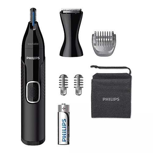 Триммер Philips Series 5000, для бороды, усов, окантовки, брови, носа и ушей, 1хАА, насадок-4, чехол, сталь, черный