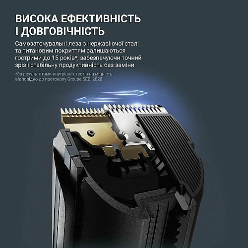 Машинка для стрижки Rowenta Advancer, для бороды, усов, головы, сеть+акум., роторный мотор, насадок-3, кейс, титан.напыл., темно-синий