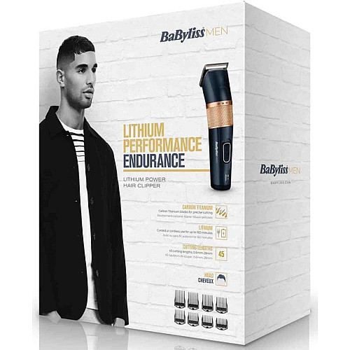 Машинка для стриження  Babyliss, мережа+акум., вібраційний мотор, насадок-8, кейс, титан.напил., синій