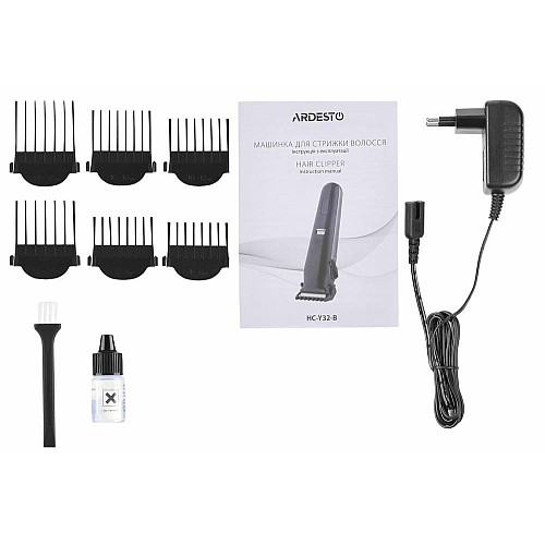 Машинка для стрижки ARDESTO HC-Y32-B, сеть+акум., насадок-6, сталь+керамика, черный