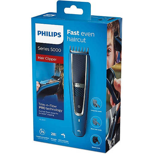 Машинка для стрижения Philips Series 5000, акум., роторный мотор, насадок-3, сталь, черно-синий