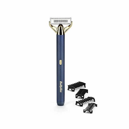 Триммер Babyliss X-Blade Super-X Metal, для усов и бороды, акум., насадок-4, кейс, подставка, сталь, синий