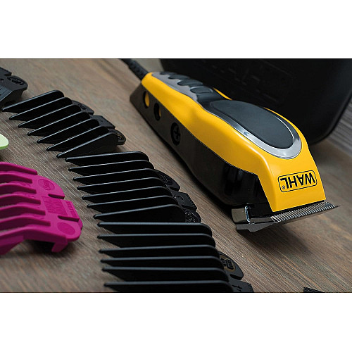 Машинка для стрижки Wahl Close Cut Pro Clipper, від мережі, вібраційний мотор, насадок-6, кейс, сталь, жовтий