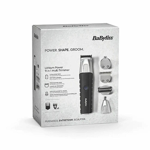 Набор для стрижки Babyliss Lithium Power, для бороды, усов, головы, носа и тела, акум., вибрационный мотор, насадок-10, сталь, черный