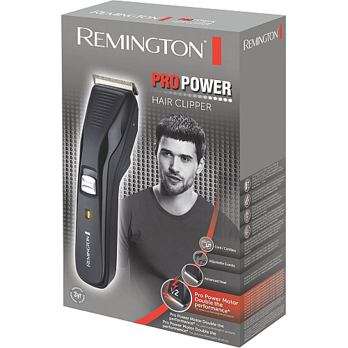 Машинка для стрижки Remington, сеть+акум., Pro Power мотор, насадок-2, сталь, черный
