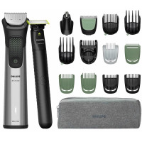 Триммер Philips Series 9000, для лица, головы, тела, акум., насадок-17, OneBlade в компл., сталь, серый