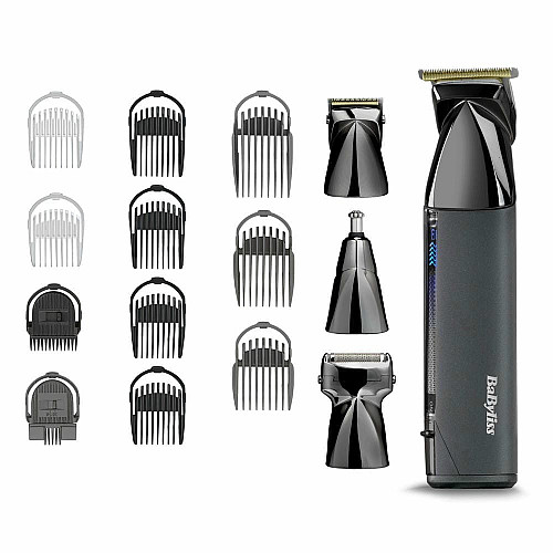 Набор для стрижки Babyliss Super-X Metal Black Edition, для головы, усов, бороды, носа и тела, акум., насадок-15, сумка для хранения, подставка, сталь, черный