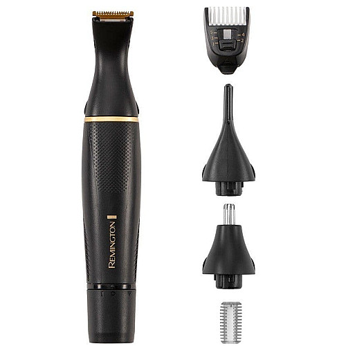 Триммер Remington T-Series, для бороды, усов, окантовки, брови, носа и ушей, ААх1, вибрационный мотор, насадок-4, сталь, черный