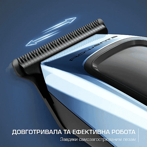 Триммер Rowenta Barber Experience, для головы, бороды, сеть+акум., роторный мотор, насадок-5, нержавеющая сталь с покрытием DLC, черно-синий