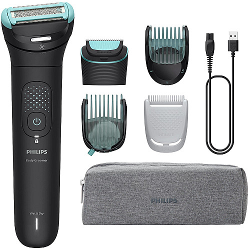 Тример Philips Series 7000, для тіла та інтимних зон, акум., насадок-5, сталь, чорний